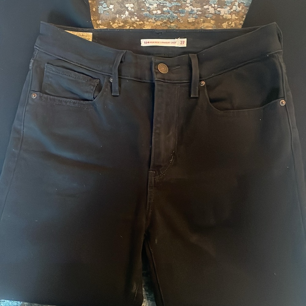 Levi’s Premium Women’s 724 High Rise Straight Crop Black Denim Jeans Siz… - Picture 4 of 14
